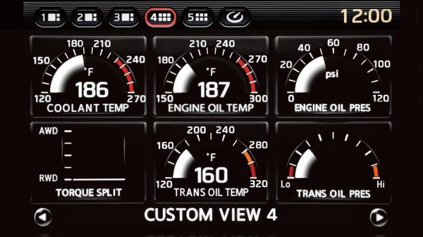 Nissan GT-R Multifunction Displays Coolant, Oil, and Transmission Fluid Temperatures.